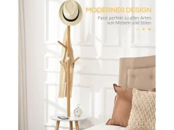 Perchero con mesa auxiliar, madera, blanco y natural (39,5x39,5x171 cm)