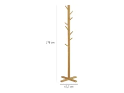 Perchero de bambú con 8 ganchos, diseño natural y funcional, color natural (49,5 x 49,5 x 178 cm)