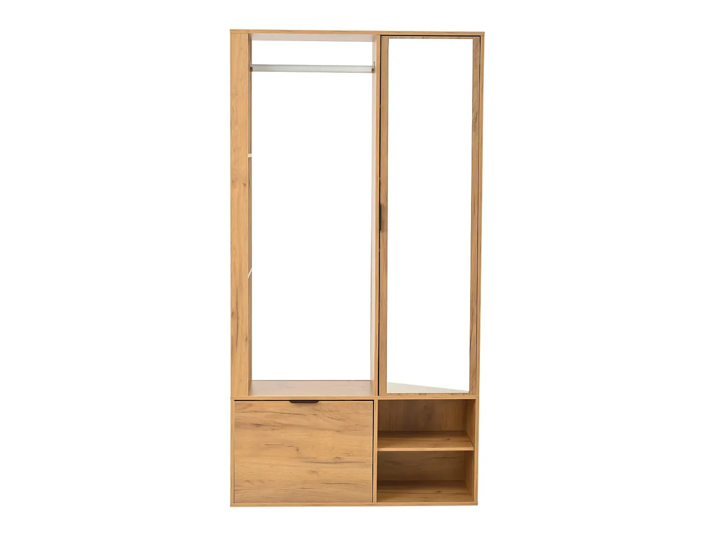 Perchero de madera con barra para colgar, espejo y estante de almacenamiento – Para recibidor y salón