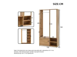 Perchero de madera con barra para colgar, espejo y estante de almacenamiento – Para recibidor y salón