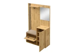 Perchero de madera con banco para zapatos, espejo y paragüero - para pasillos y entradas