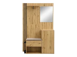 Perchero de madera con banco para zapatos, espejo y paragüero - para pasillos y entradas