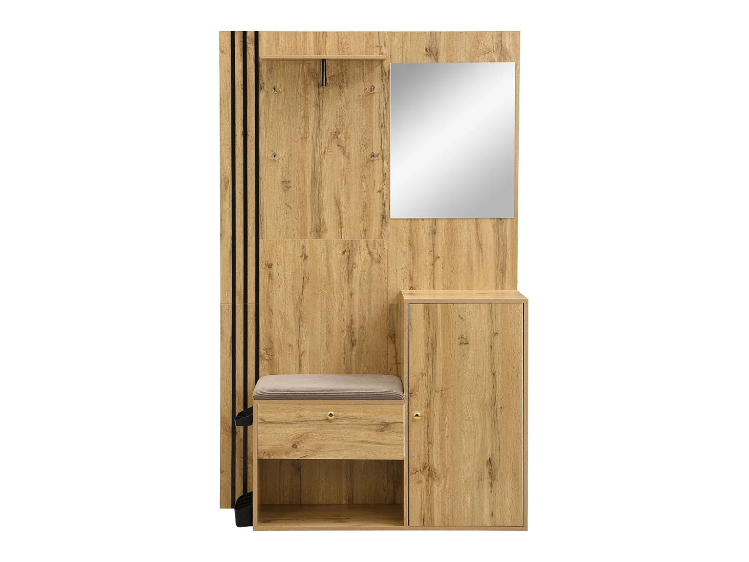 Perchero de madera con banco para zapatos, espejo y paragüero - para pasillos y entradas