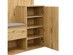 Perchero de madera con banco para zapatos, espejo y paragüero - para pasillos y entradas