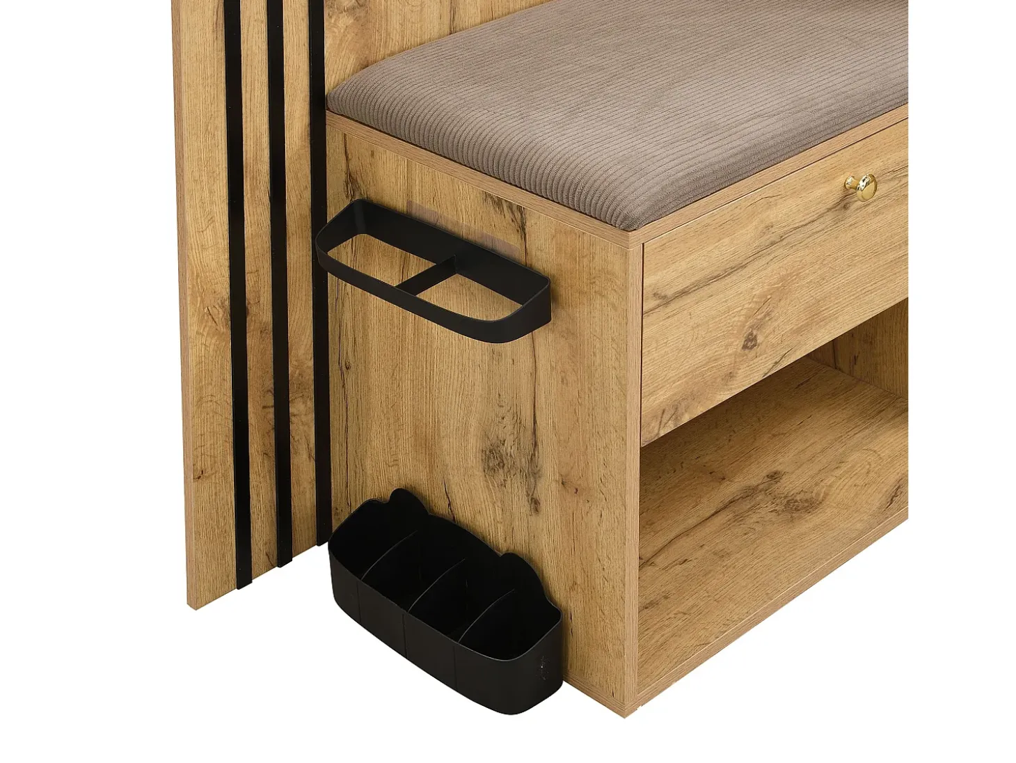 Perchero de madera con banco para zapatos, espejo y paragüero - para pasillos y entradas