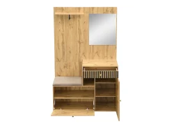 Perchero de madera con espejo - Armario 1 cajón y 2 puertas - con cojines y ganchos