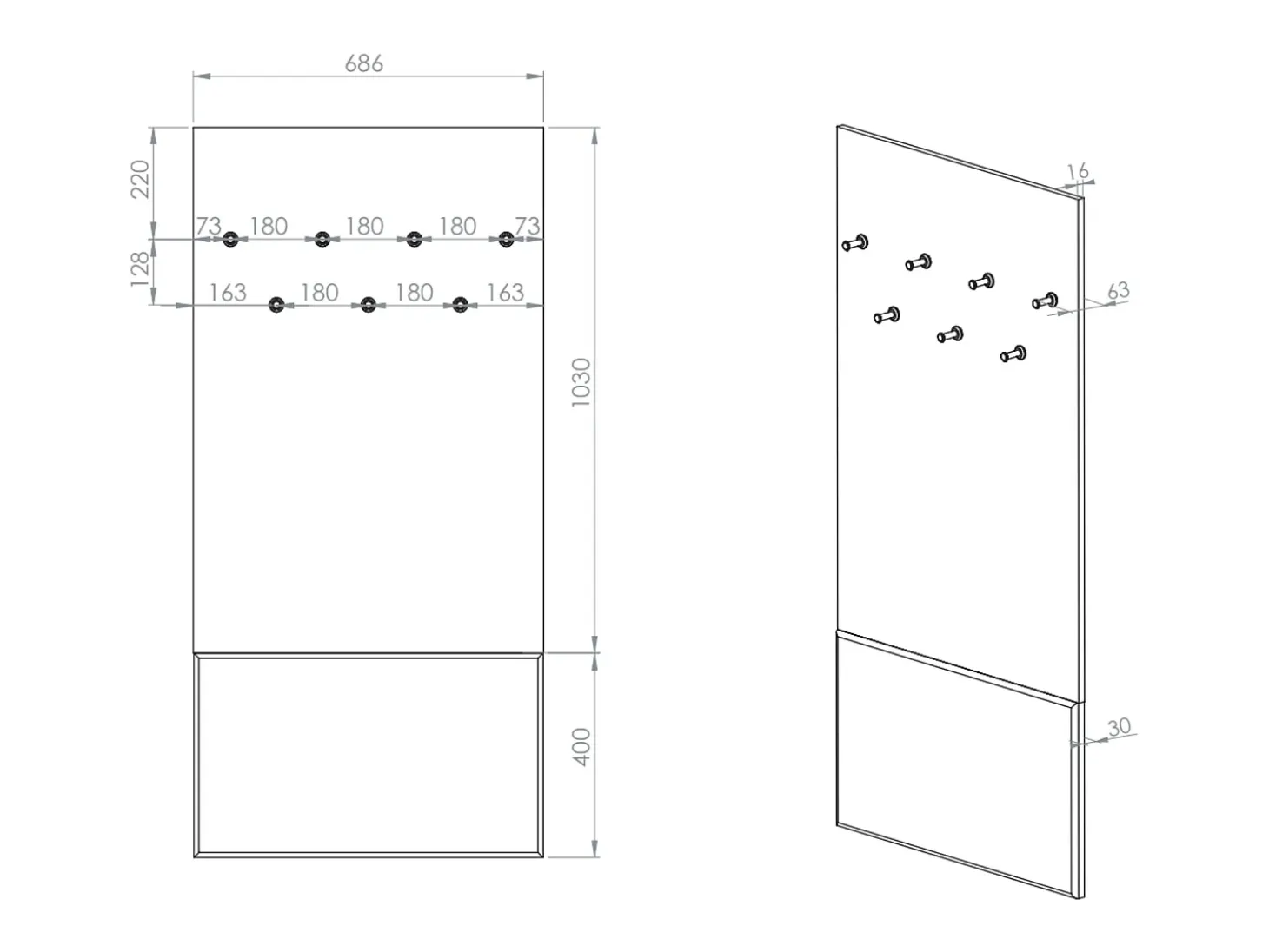 Perchero de pared - 69 cm - beige grisáceo - DIOCE
