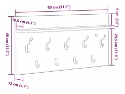 Perchero de pared Blanco 80 x 40 x 12 cm Madera de ingeniería