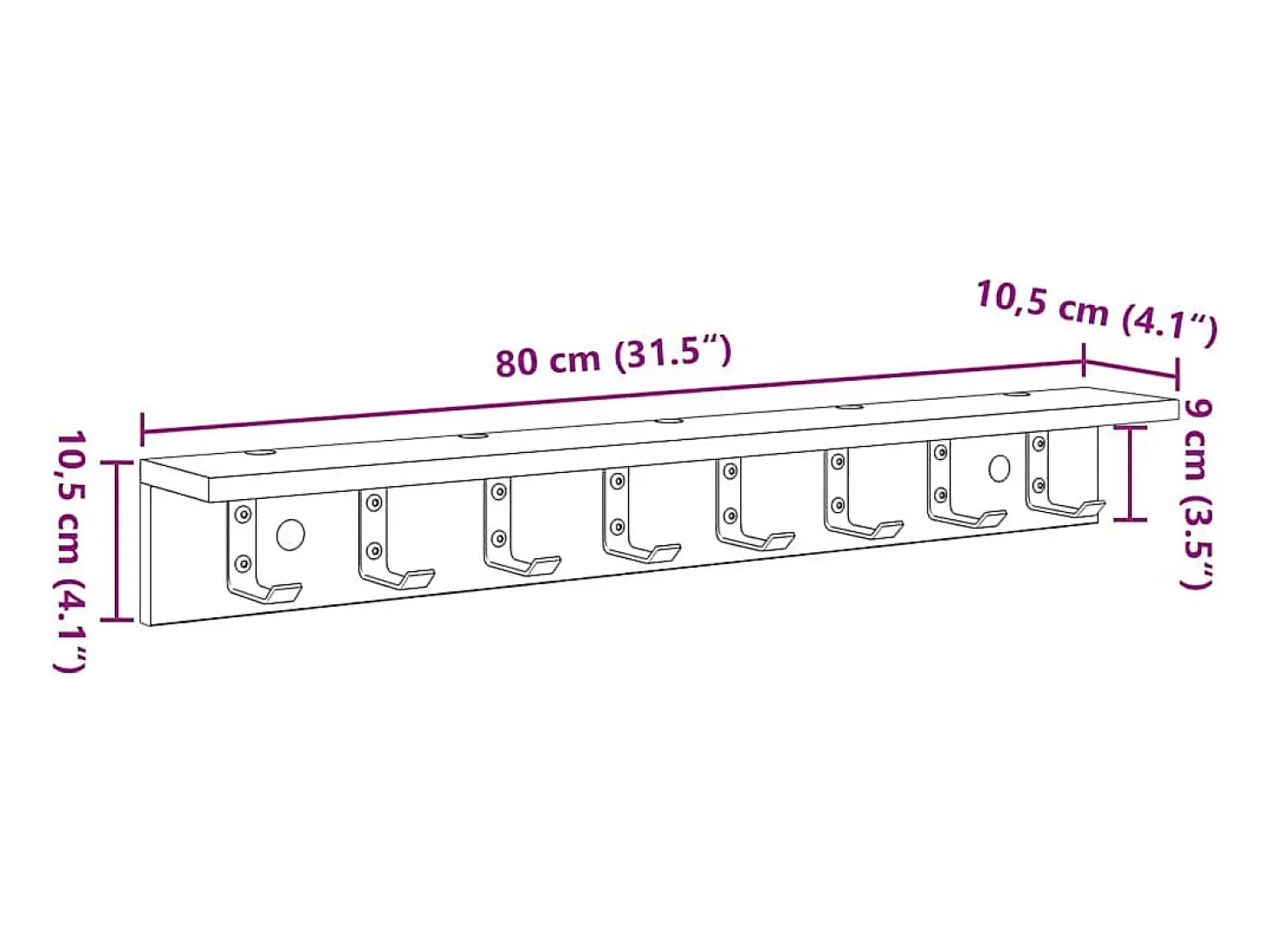 Perchero de pared Blanco 80 x 10,5 x 10,5 cm Madera de ingeniería