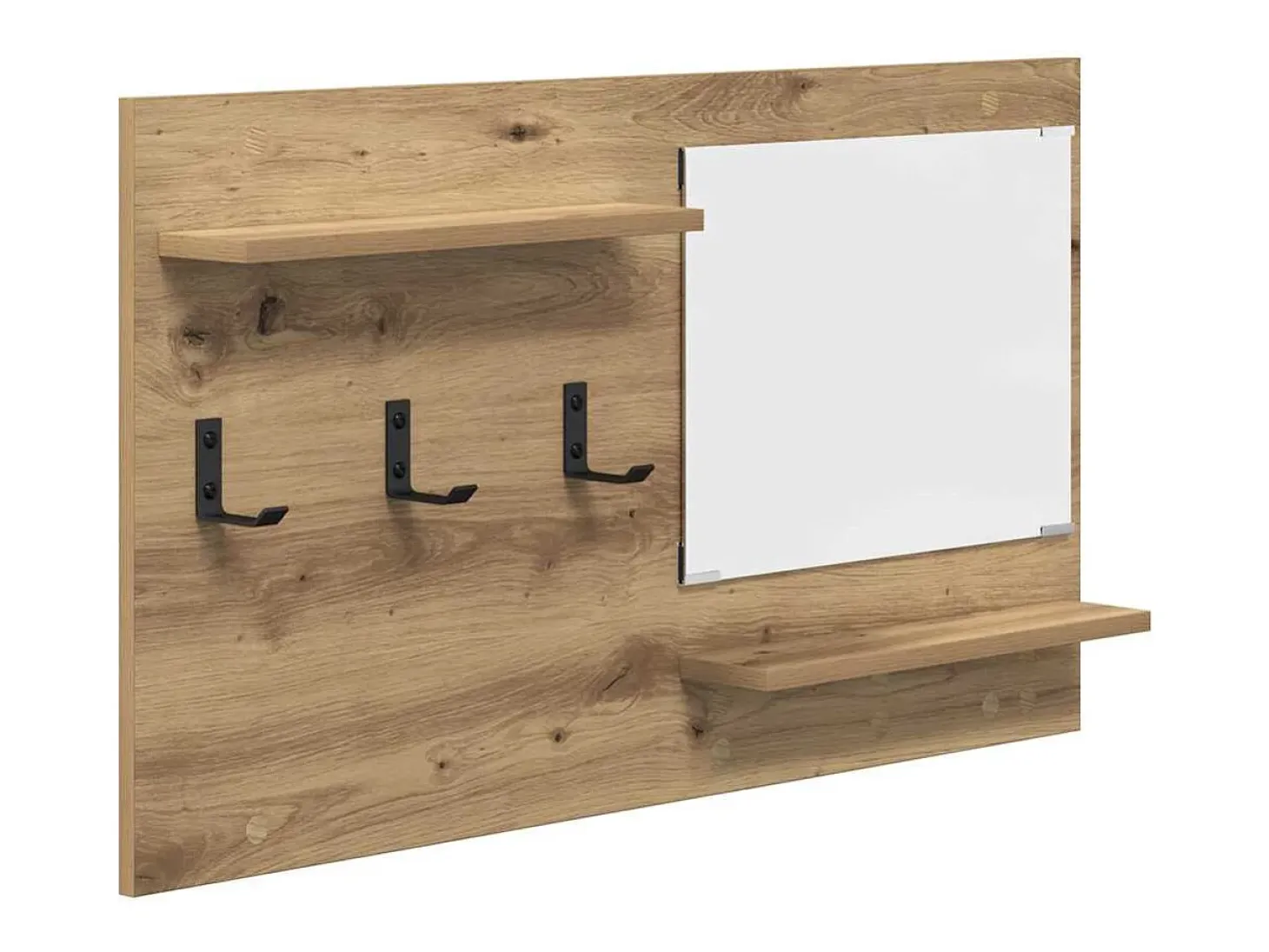 Perchero de pared con espejo, roble artesanal, 90 x 10 x 50 cm