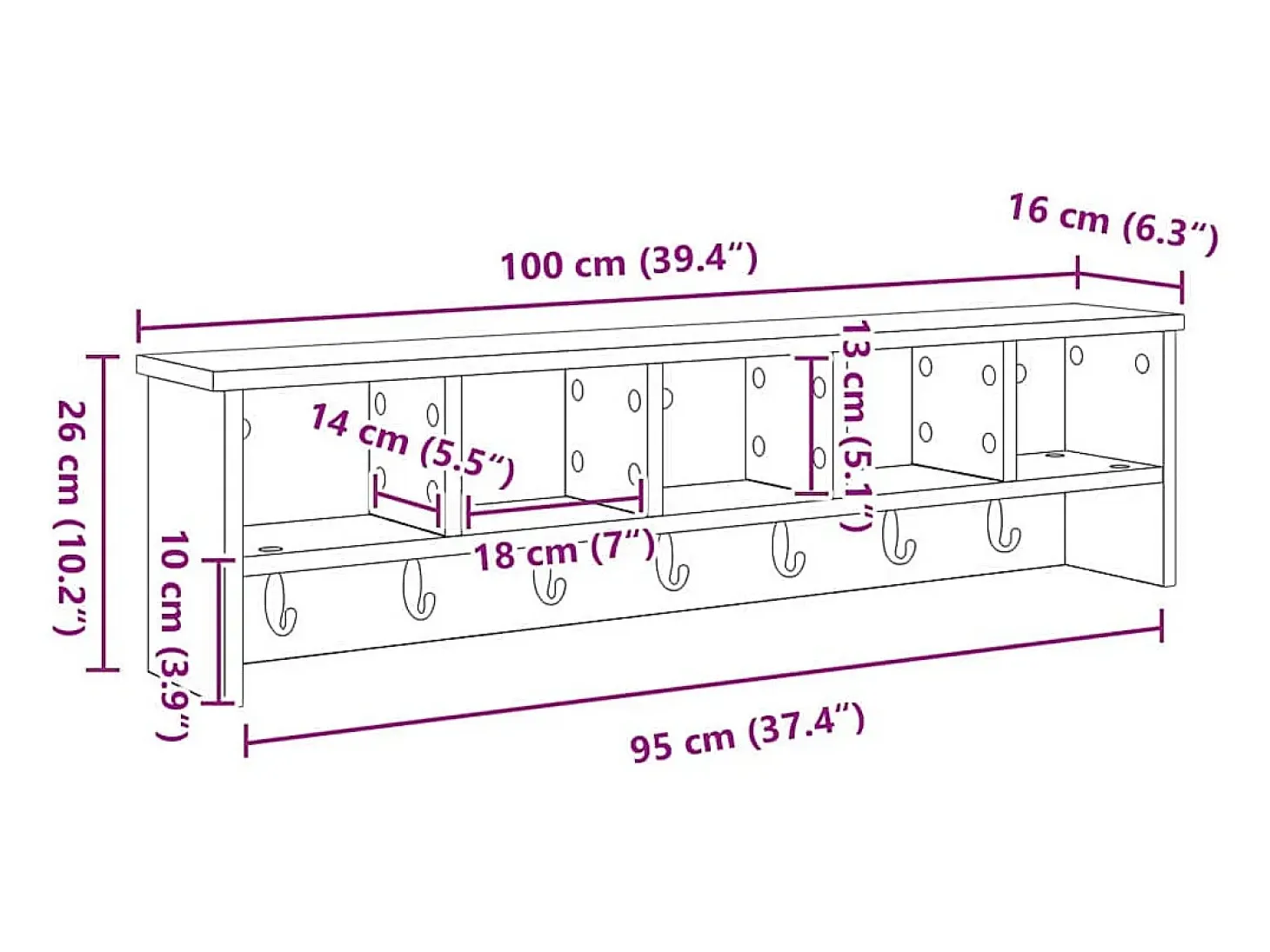 Perchero de pared con estante roble Sonoma 100 x 16 x 26 cm