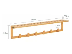 Perchero de Pared con Ganchos bambú,Estante de Pared, con 6 Ganchos y 1 Estante,L 90cm FHK06-N SoBuy ES