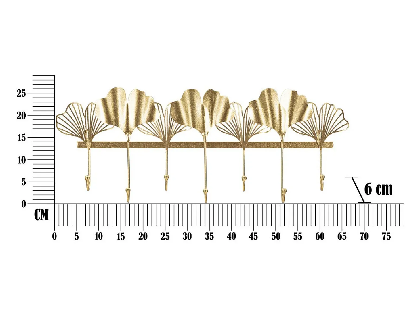 Perchero de Pared Hoja 8, Oro, 66,2x6x26,3 cm, Kendra Home