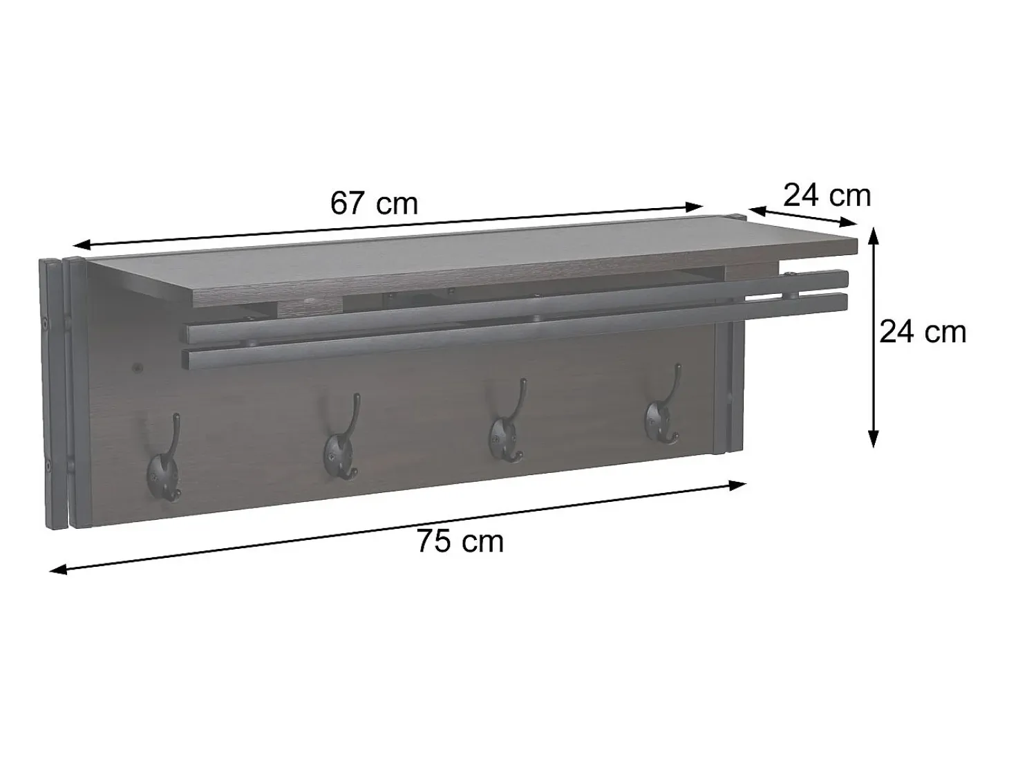 Perchero de pared MCW-A27 Estructura 3D, marrón oscuro