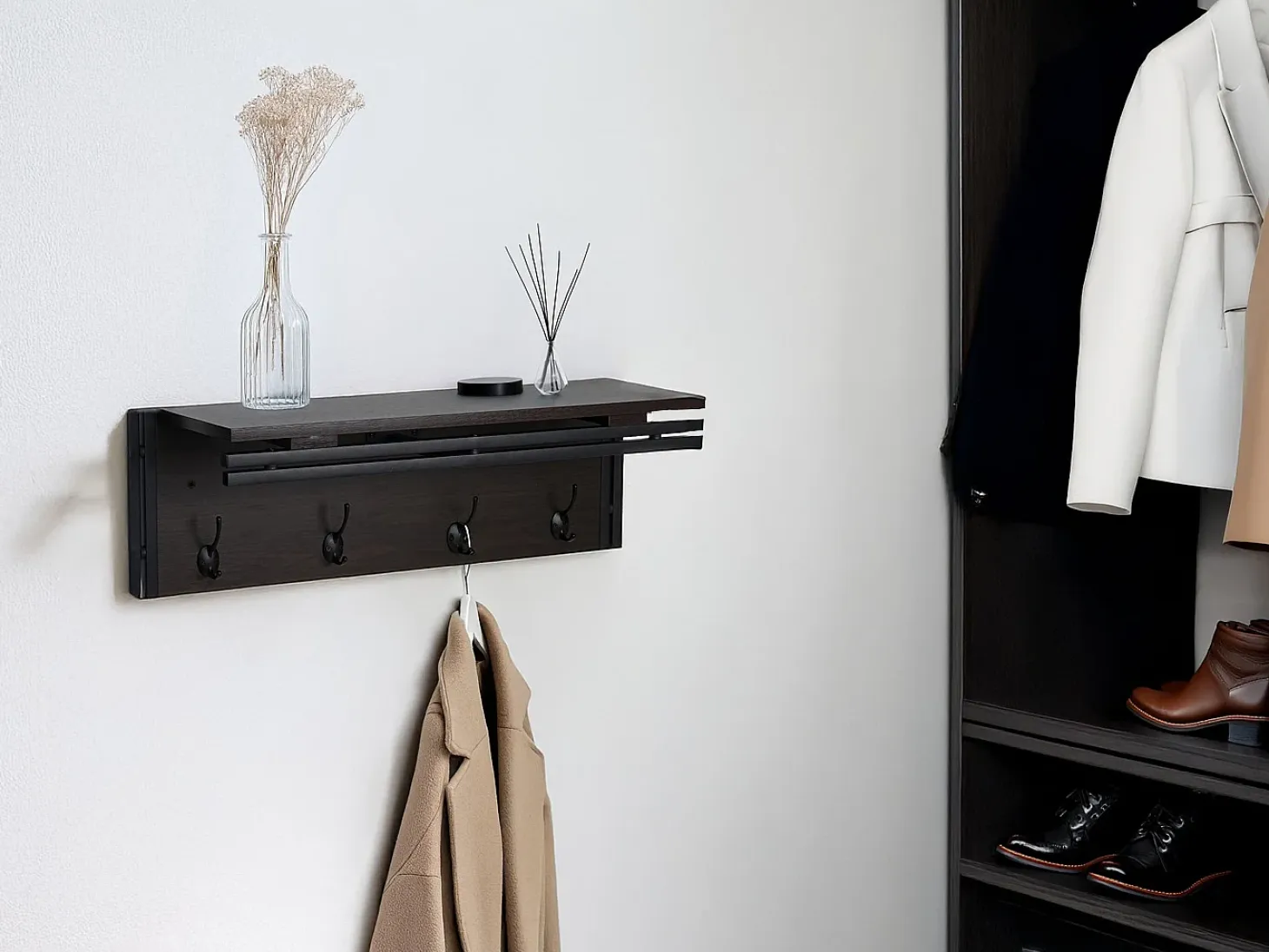 Perchero de pared MCW-A27 Estructura 3D, marrón oscuro
