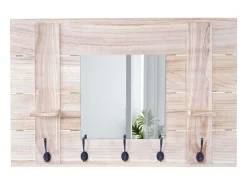 Perchero de pared MCW-C89 con espejo, Perchero de pared MCW-C89 con espejo, panel para percheros, estilo vintage desgastado, 5 ganchos, 90 x 60 cm, marrón natural