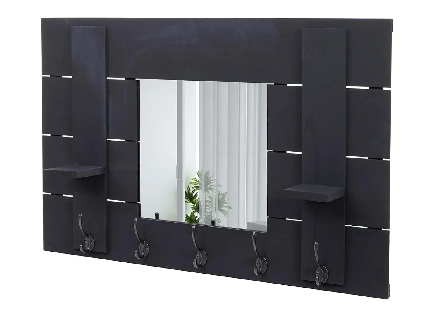 Perchero de pared MCW-C89 con espejo, gris oscuro, desgastado