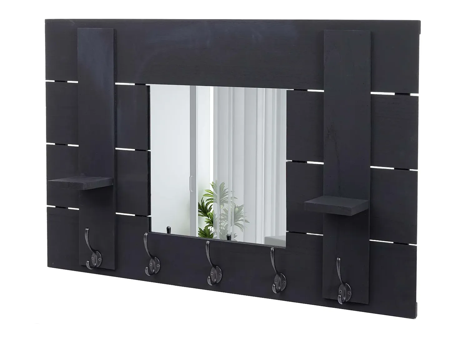 Perchero de pared MCW-C89 con espejo, gris oscuro, desgastado