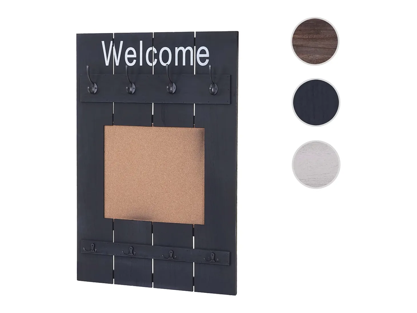 Perchero de pared MCW-C89 con tablón de anuncios, gris oscuro, desgastado