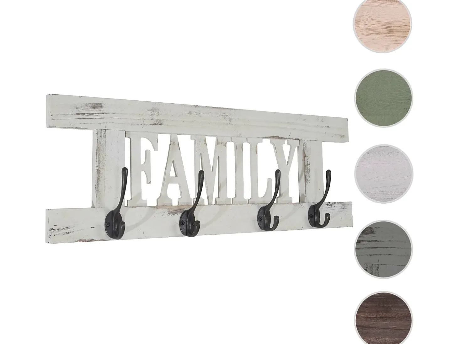 Perchero de pared MCW-C60 Family Shabby look, blanco, shabby