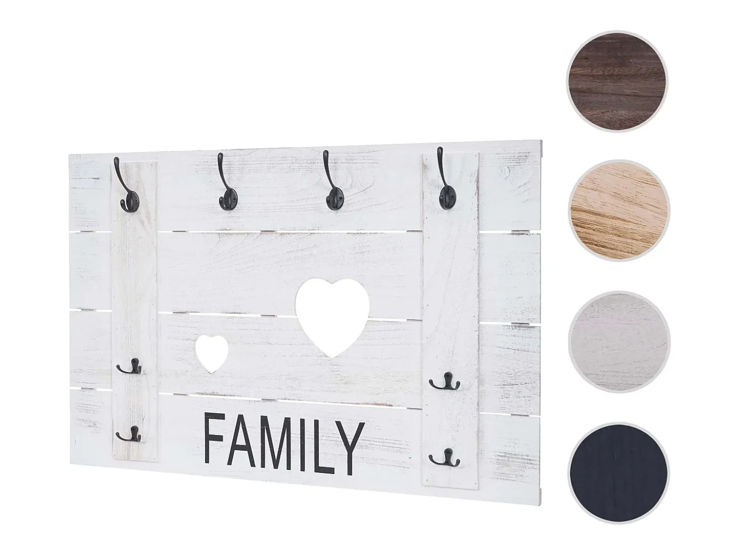 Perchero de pared MCW-C89 Family, estilo shabby chic, blanco, desgastado