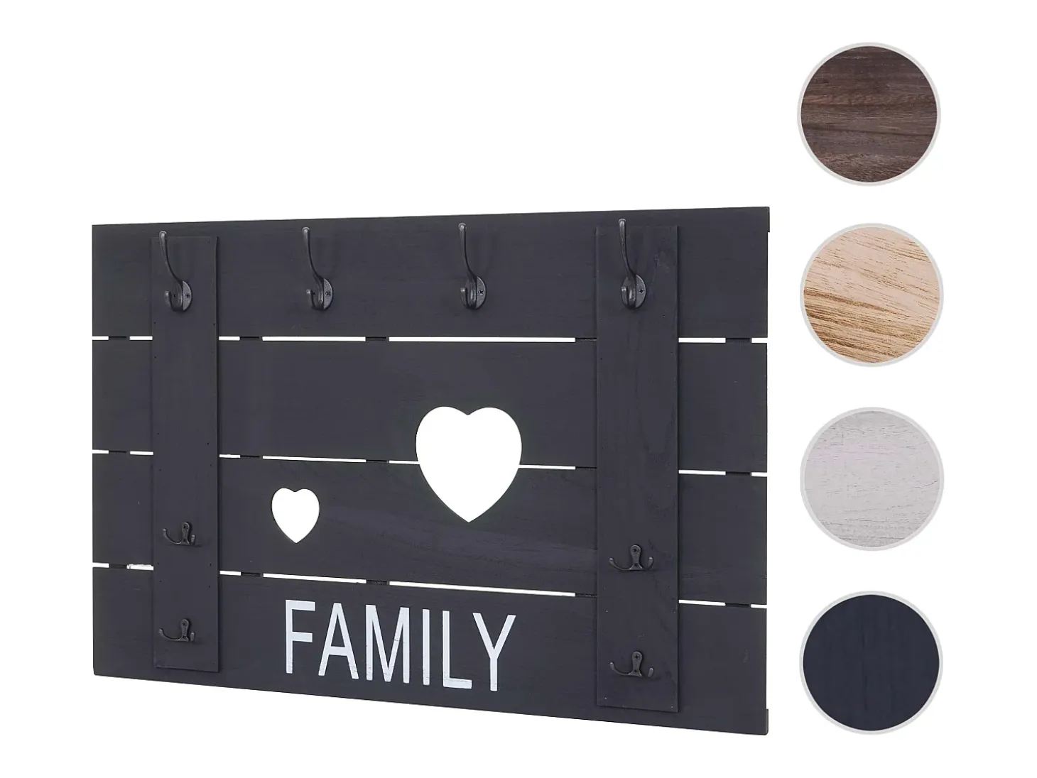 Perchero de pared MCW-C89 Family, estilo shabby chic, gris oscuro, desgastado