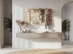 Perchero de pared MCW-C89 Family, estilo shabby chic, marrón natural