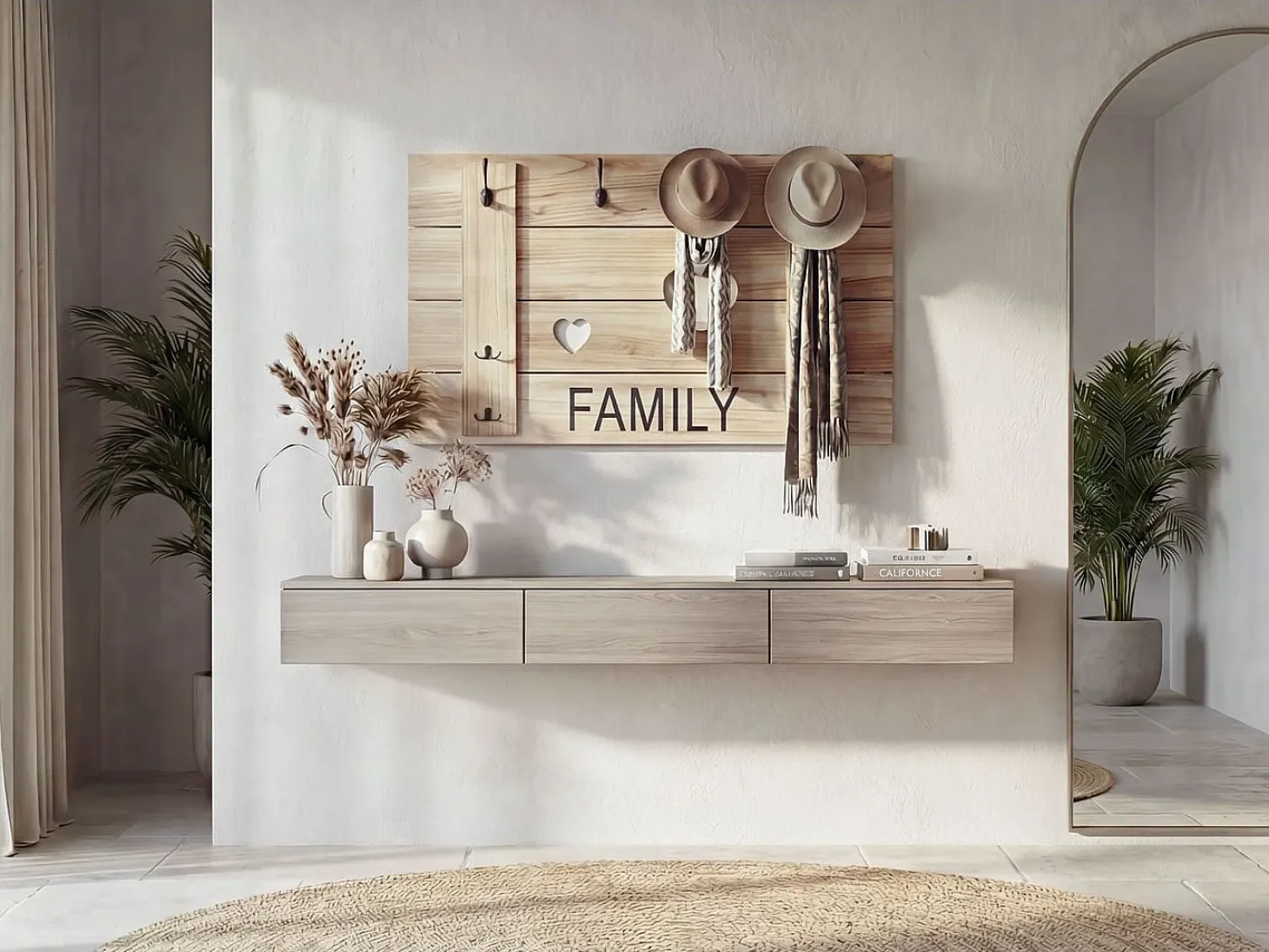 Perchero de pared MCW-C89 Family, estilo shabby chic, marrón natural