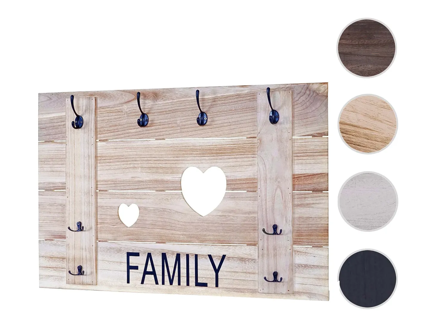 Perchero de pared MCW-C89 Family, estilo shabby chic, marrón natural