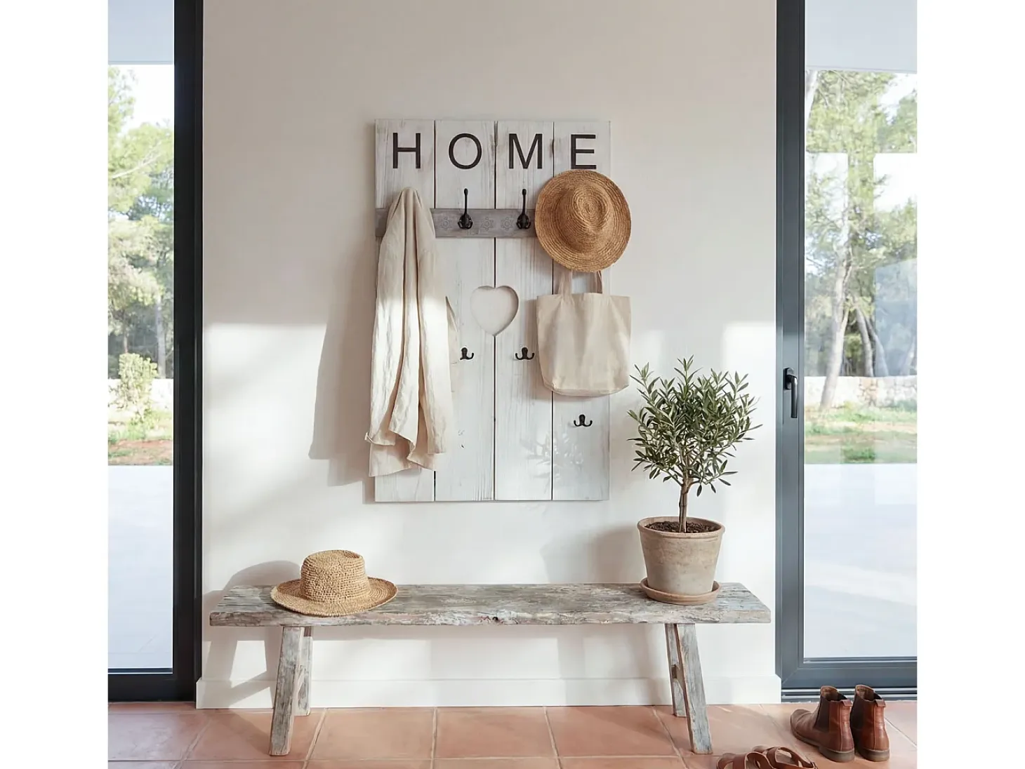 Perchero de pared MCW-C89 Home Shabby-Look, blanco, desgastado