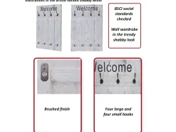 Perchero de pared MCW-C89 Welcome Shabby, gris-azul