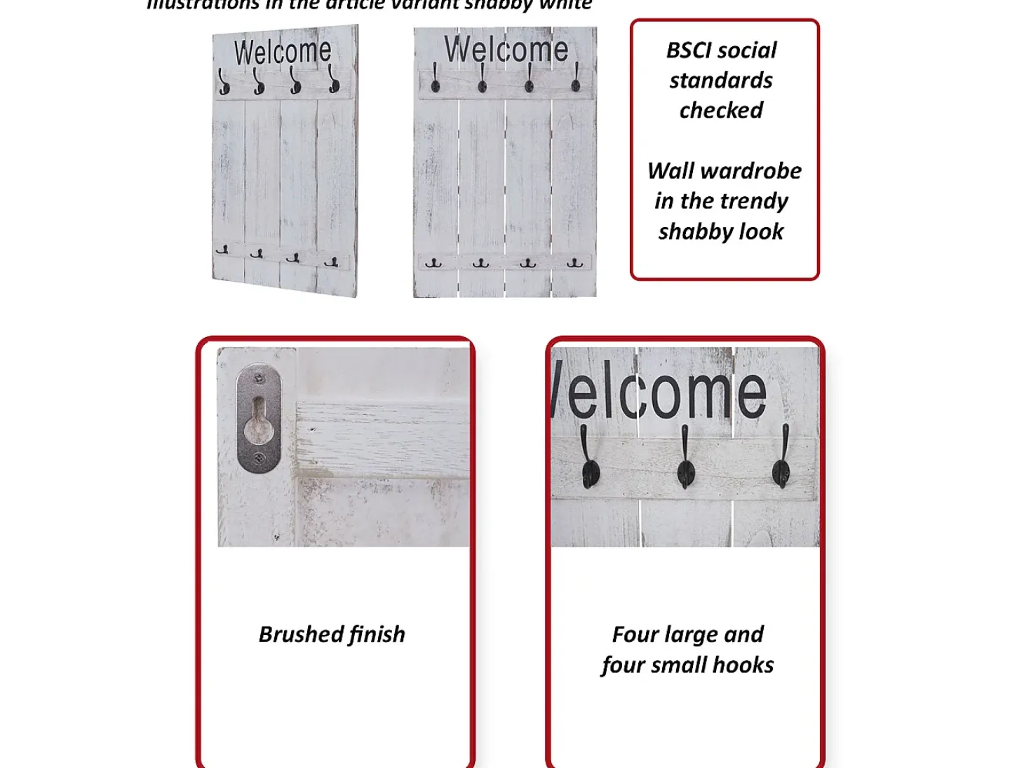 Perchero de pared MCW-C89 Welcome Shabby, gris-azul
