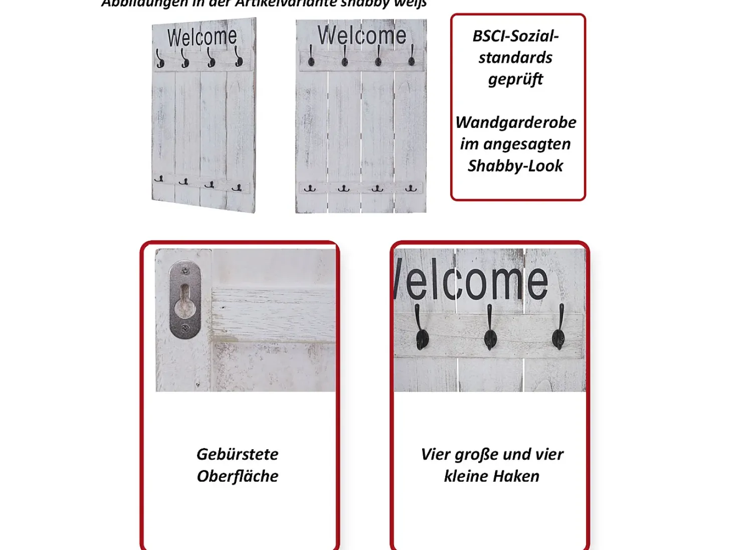 Perchero de pared MCW-C89 Welcome Shabby, gris-azul