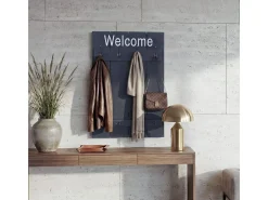 Perchero de pared MCW-C89 Welcome Shabby, gris oscuro, desgastado