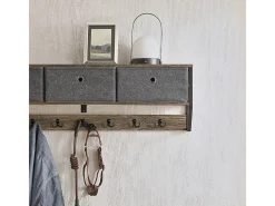 Perchero de Pared para Pasillo, Guardarropa, Estante de Pared con 3 Cestas y 7 Ganchos Dobles Estilo iIndustrial 100 x 20 x 30 cm FHK26-N SoBuy ES