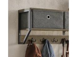 Perchero de Pared para Pasillo, Guardarropa, Estante de Pared con 3 Cestas y 7 Ganchos Dobles Estilo iIndustrial 100 x 20 x 30 cm FHK26-N SoBuy ES