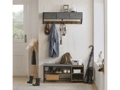 Perchero de Pared para Pasillo, Guardarropa, Estante de Pared con 3 Cestas y 7 Ganchos Dobles Estilo iIndustrial 100 x 20 x 30 cm FHK26-N SoBuy ES