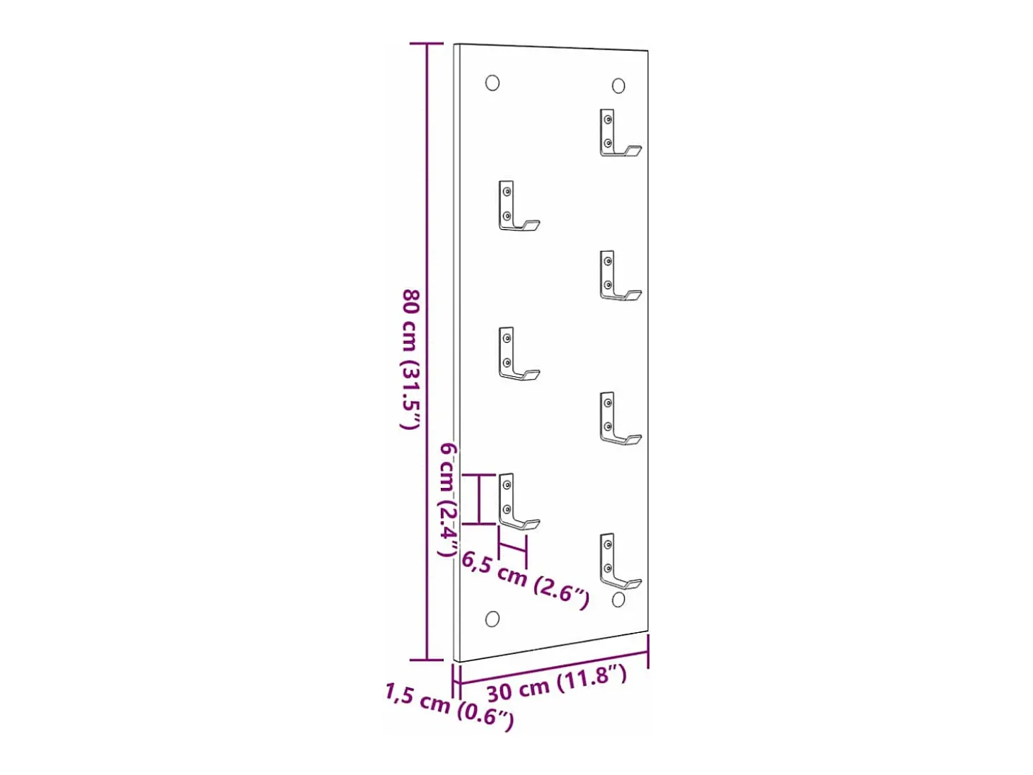 Perchero de pared Roble Sonoma 30 x 1,5 x 80 cm