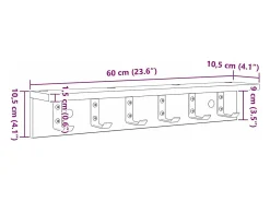 Perchero de pared Sonoma gris 60 x 10,5 x 10,5 cm