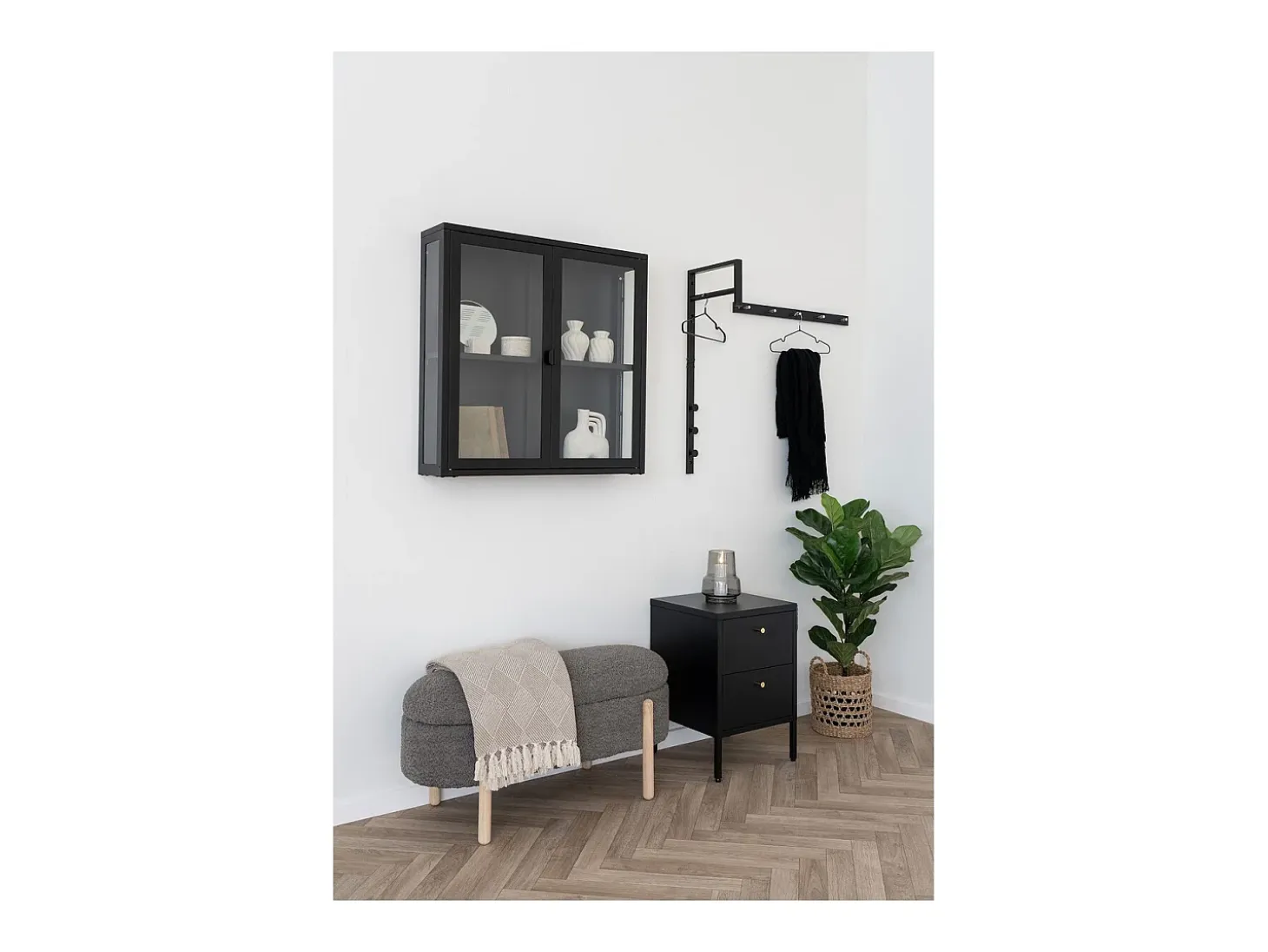 Perchero de Pared Trento, Negro, 30x3x82 cm, Kendra Home