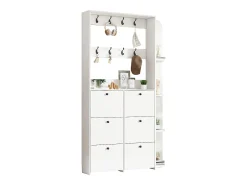 Perchero de pasillo 3 en 1 - 120 x 24 x 200 cm - con 8 ganchos + 6 zapateros - aglomerado - blanco
