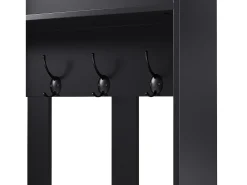 Perchero de pasillo con banco tapizado, 4 ganchos, cajones y puertas - negro - 100x35x180 cm