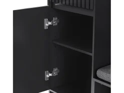 Perchero de pasillo con banco tapizado, 4 ganchos, cajones y puertas - negro - 100x35x180 cm