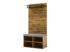 Perchero de pasillo con banco para zapatos y barra para ropa, estantes ajustables - Natural