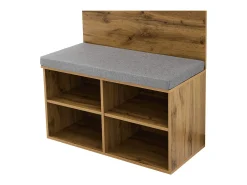 Perchero de pasillo con banco para zapatos y barra para ropa, estantes ajustables - Natural