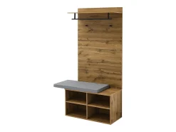 Perchero de pasillo con banco para zapatos y barra para ropa, estantes ajustables - Natural