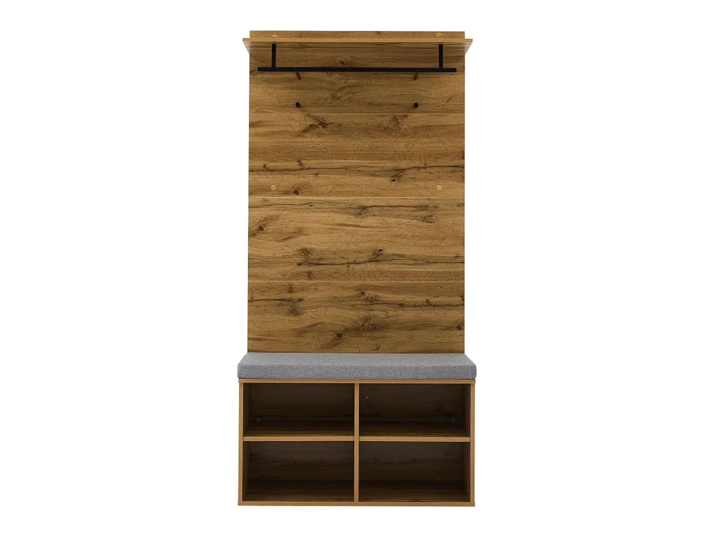 Perchero de pasillo con banco para zapatos y barra para ropa, estantes ajustables - Natural