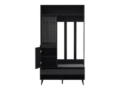 Perchero de pasillo con banco tapizado, 4 ganchos, 2 cajones - negro - 100x35x180 cm