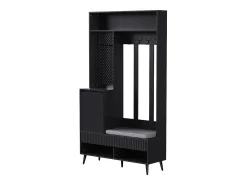 Perchero de pasillo con banco tapizado, 4 ganchos, 2 cajones - negro - 100x35x180 cm