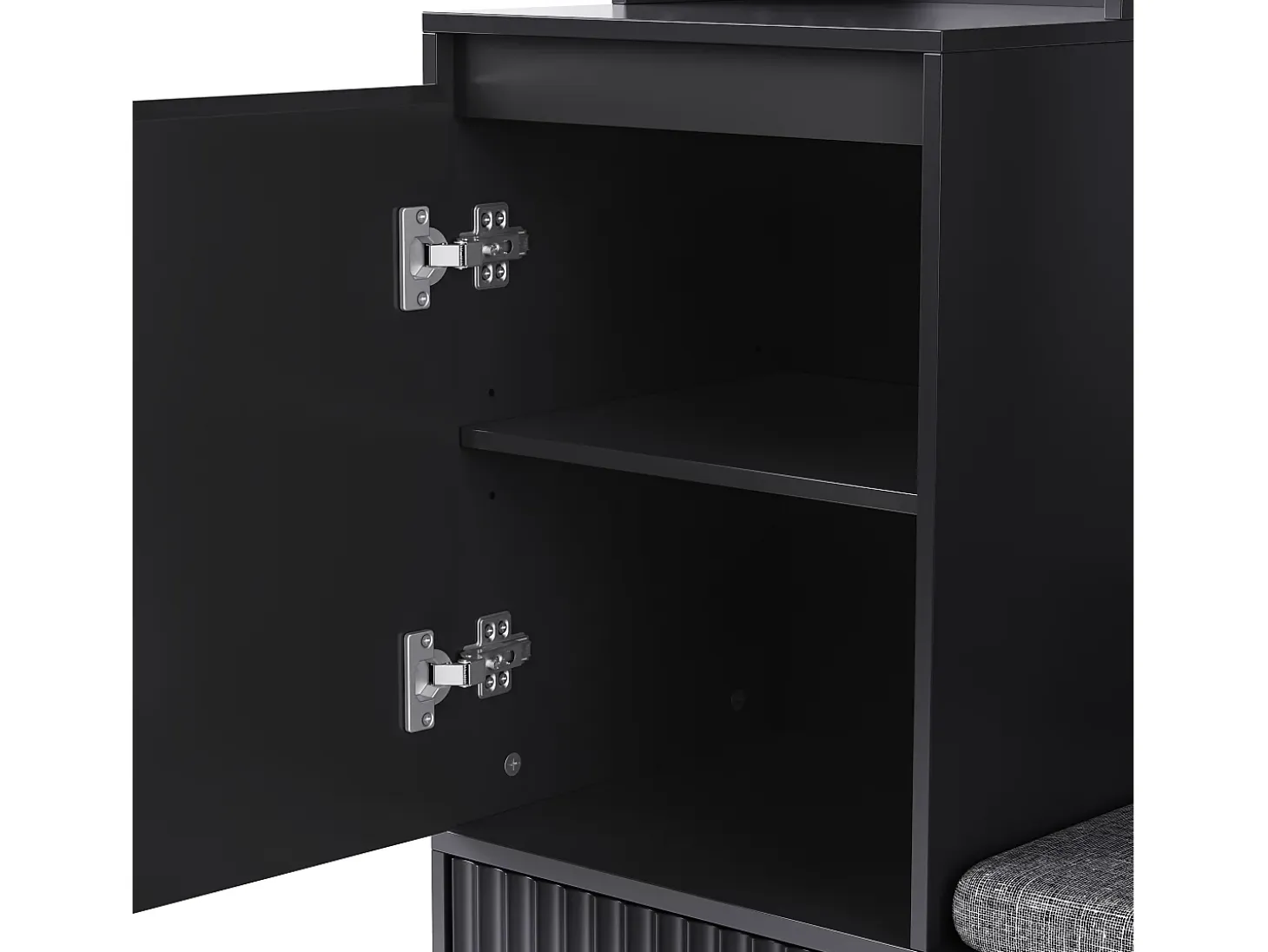 Perchero de pasillo con banco tapizado, 4 ganchos, 2 cajones - negro - 100x35x180 cm
